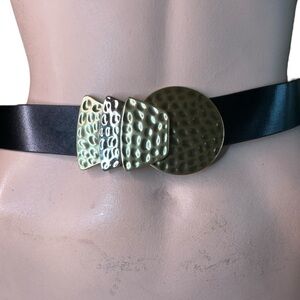Lake Shore Drive Leather Belt with Hammered Brass and Silver Tone Buckle